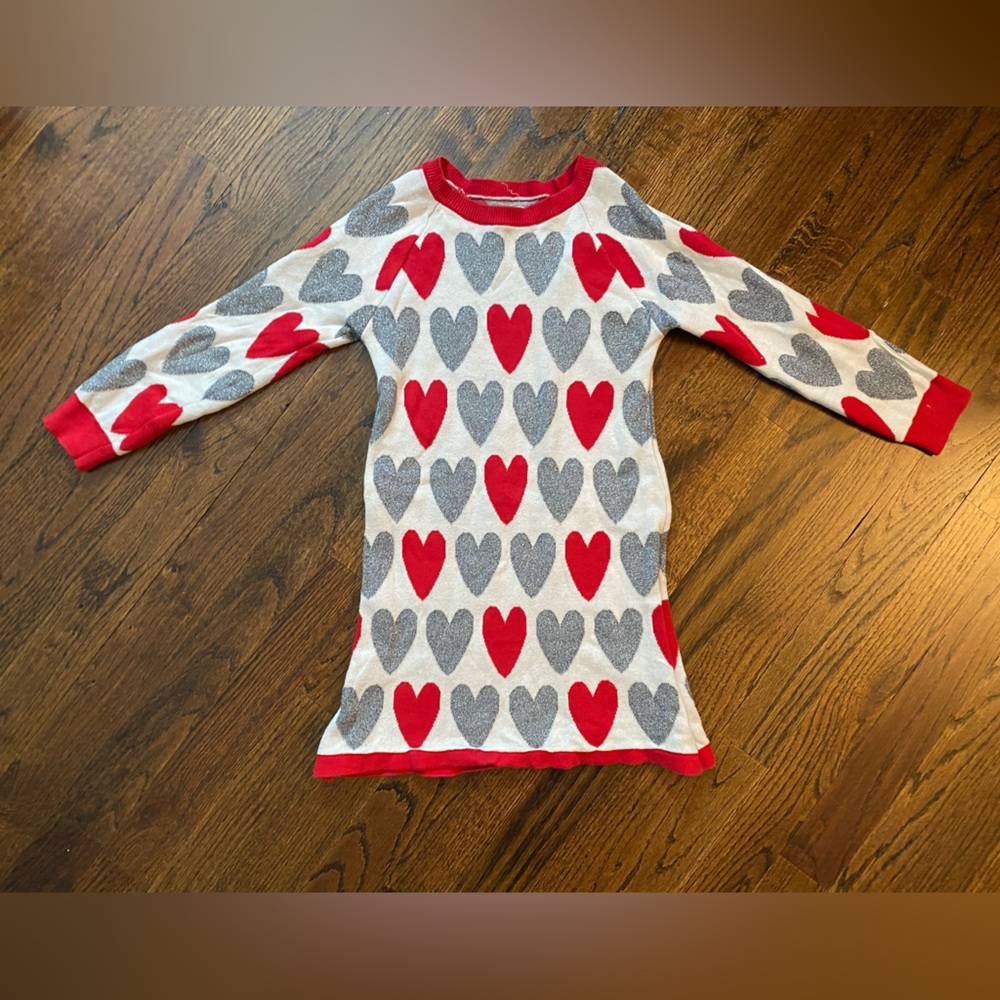 Hatley- valentines holiday Girls Red & Gray Heart Knit Sweater Dress Top size 4 - Picture 2 of 11